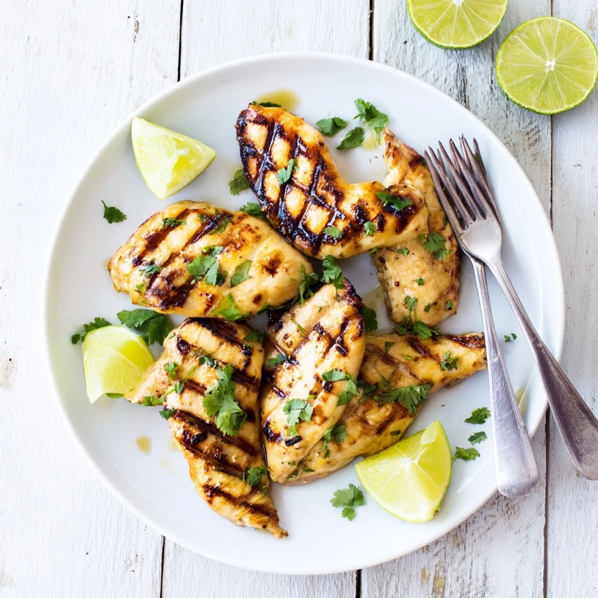 Golden grilled Key West chicken breasts with citrus lime marinade and fresh cilantro garnish