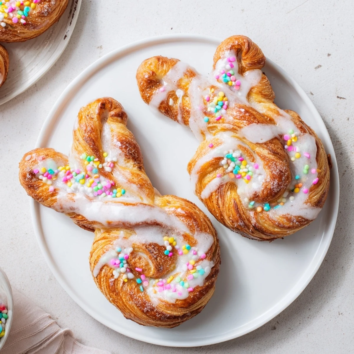 Fluffy cinnamon-sugar Easter Bunny Twists arranged in a playful basket for festive spring brunch gatherings