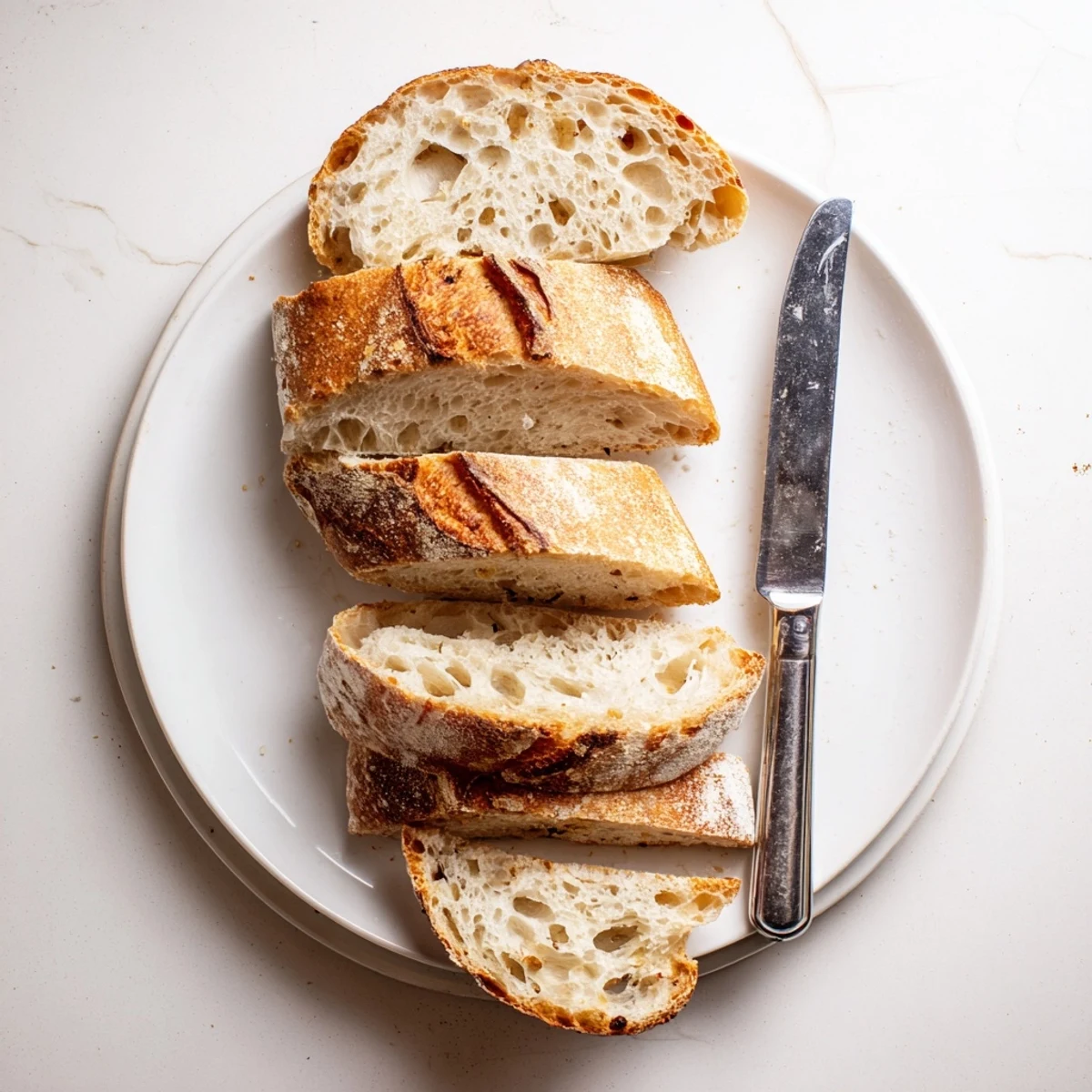 Golden brown crusty Italian bread loaf with a crackly exterior and soft chewy interior displayed on a wooden cutting board
