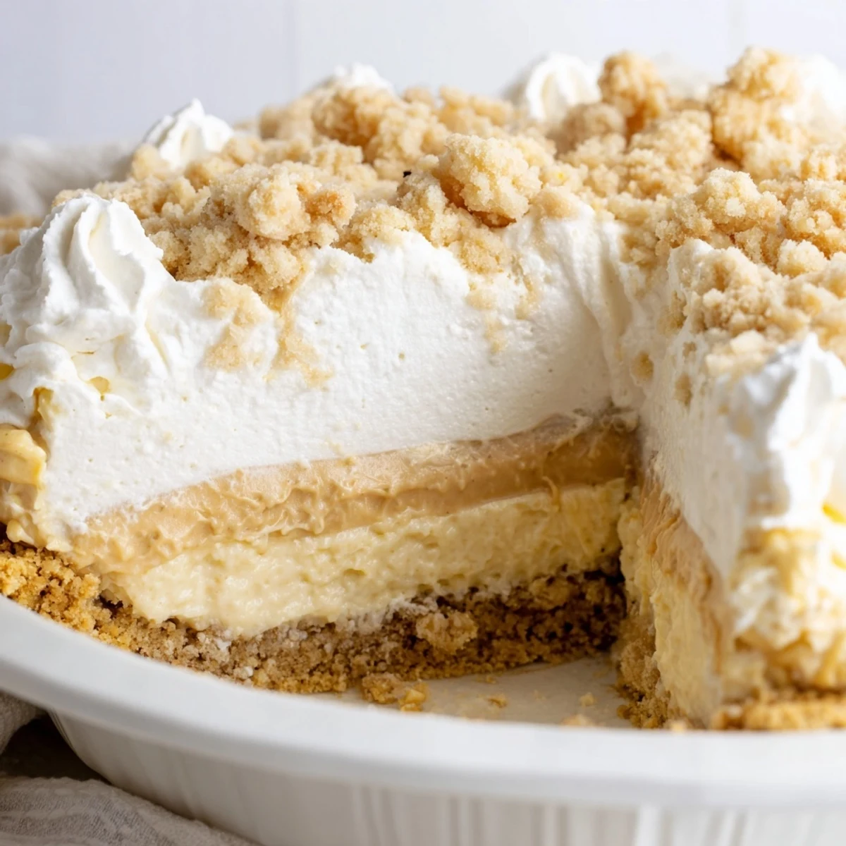 Velvety Amish Peanut Butter Dream Pie slice showing rich custard filling and fluffy whipped topping