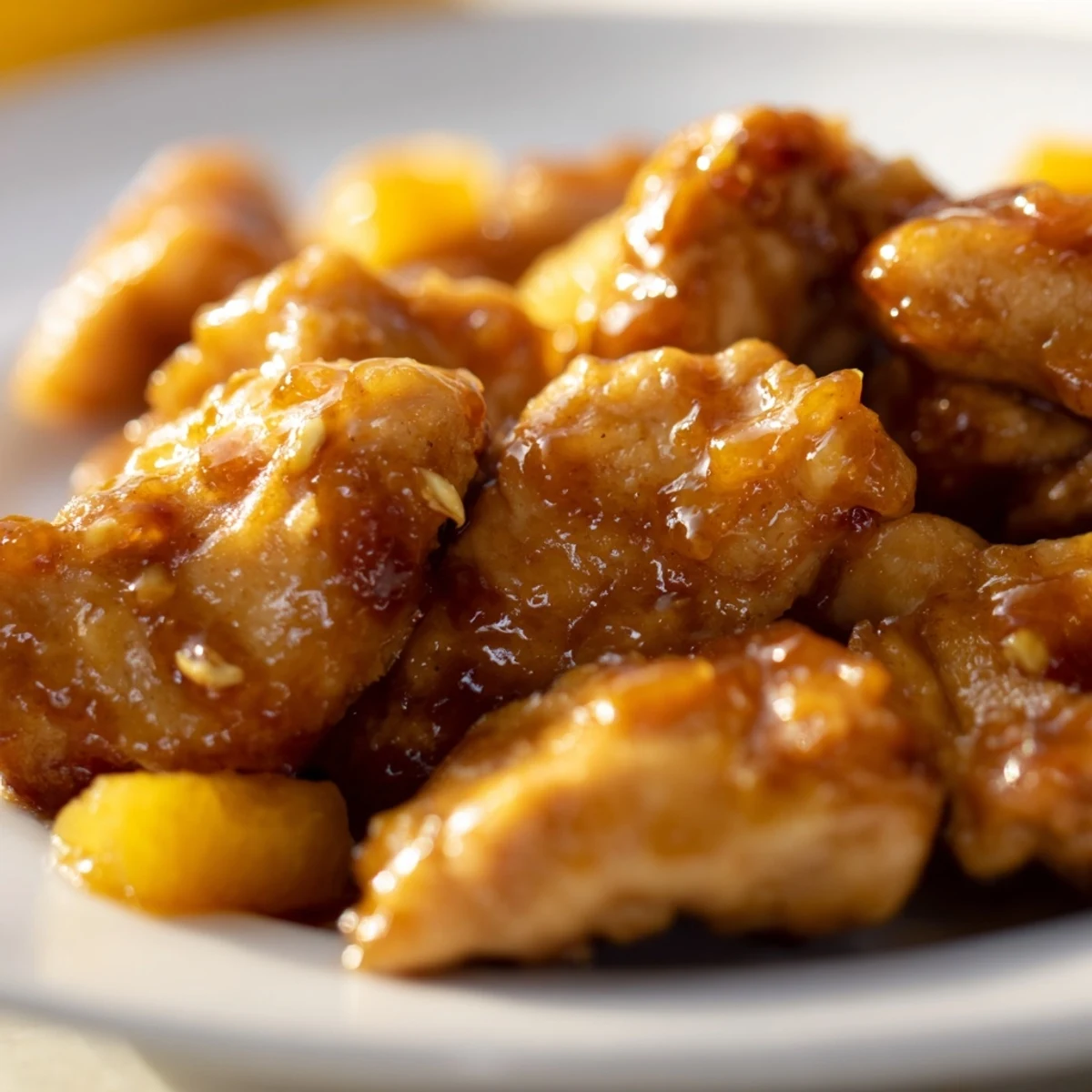 Juicy Jalapeno Peach Chicken glazed with sweet-spicy sauce, garnished with fresh herbs