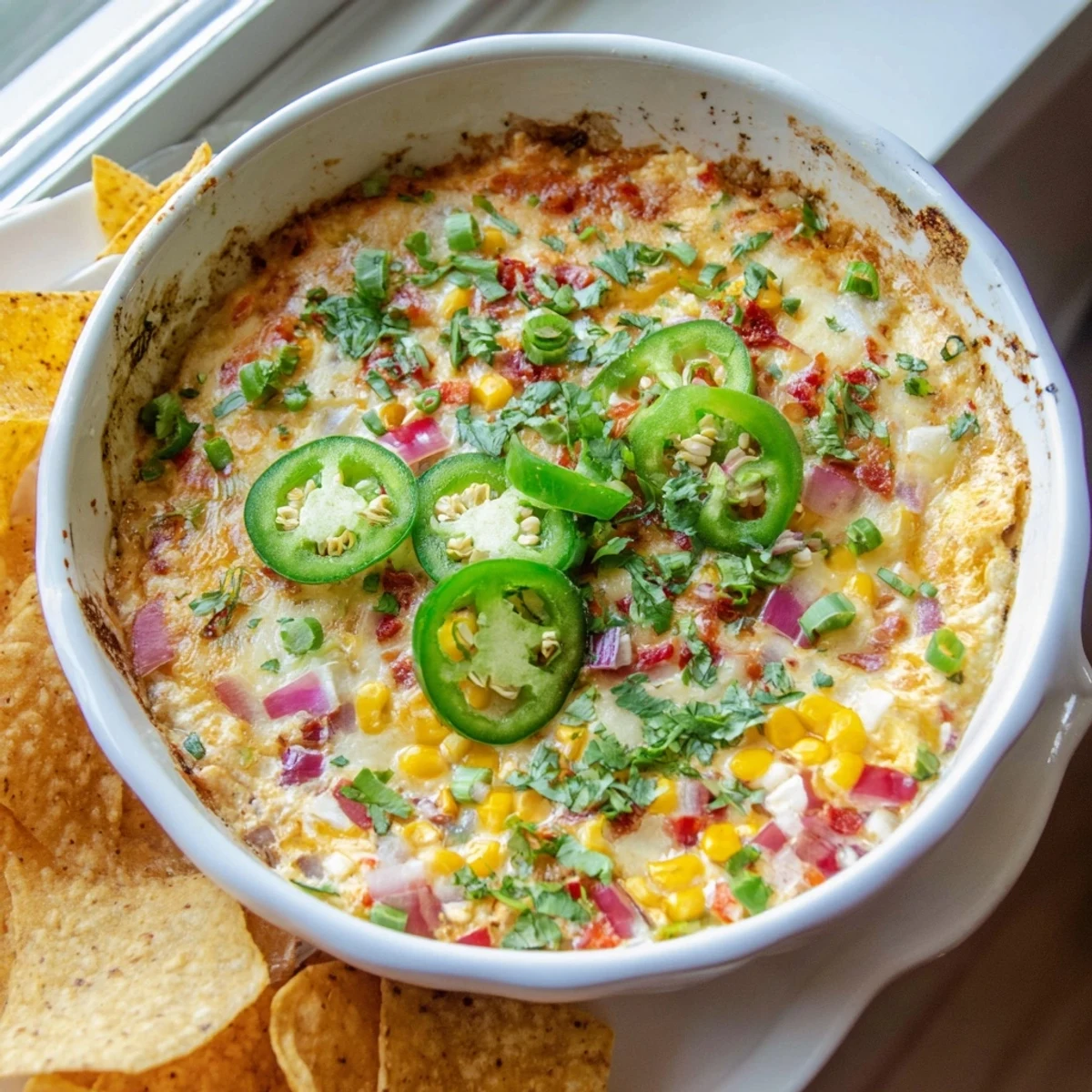 Golden baked jalapeno cowboy cream cheese dip topped with fresh cilantro and cracked pepper