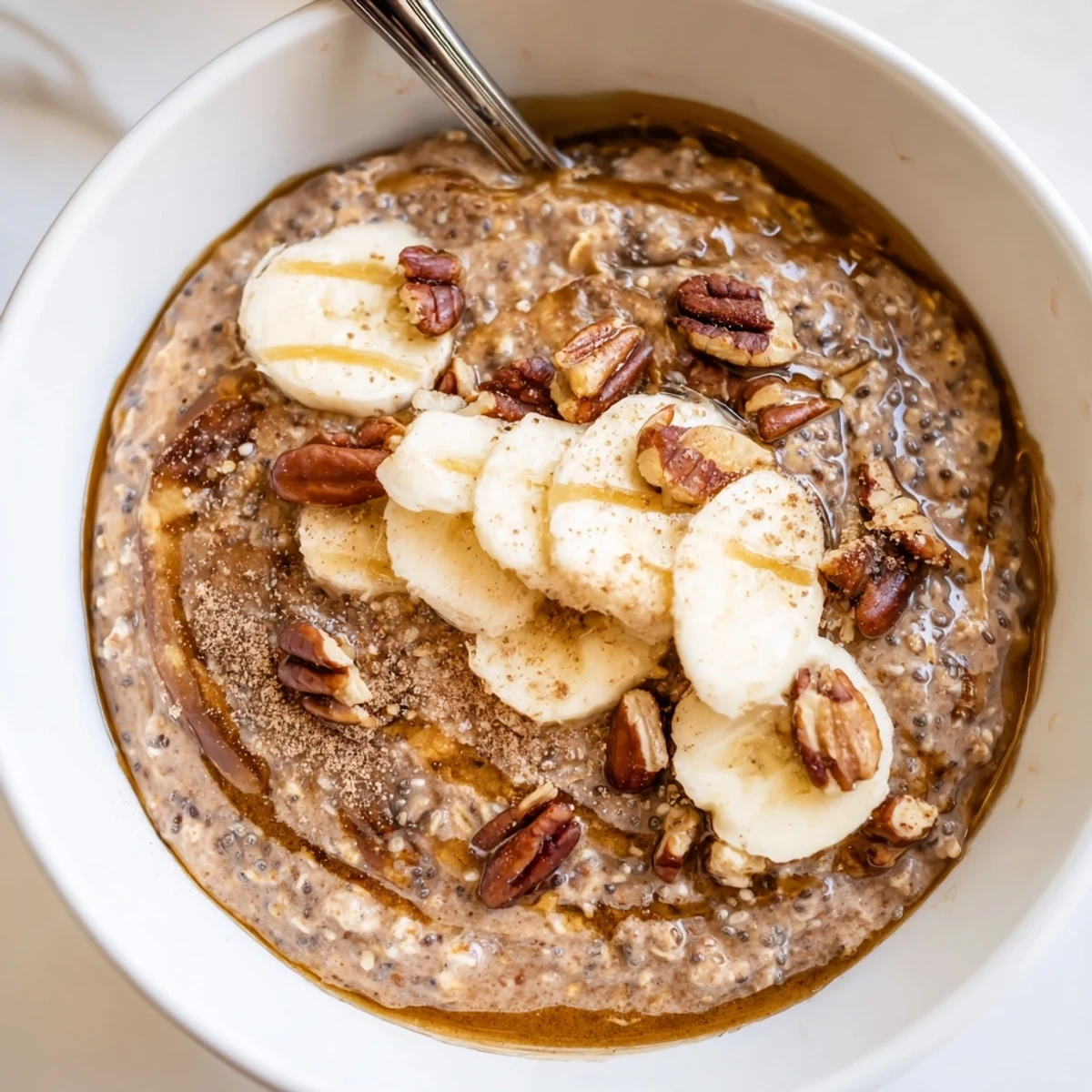Jar of chilled Brown Sugar Coffee Overnight Oats smelling faintly of brewed coffee.