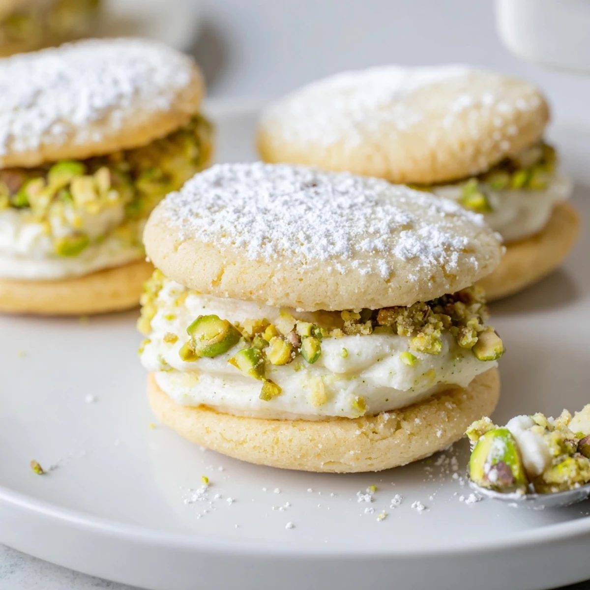 Pistachio Cream Cookies Recipe: buttery sandwich cookies with green pistachio filling, tea-ready.