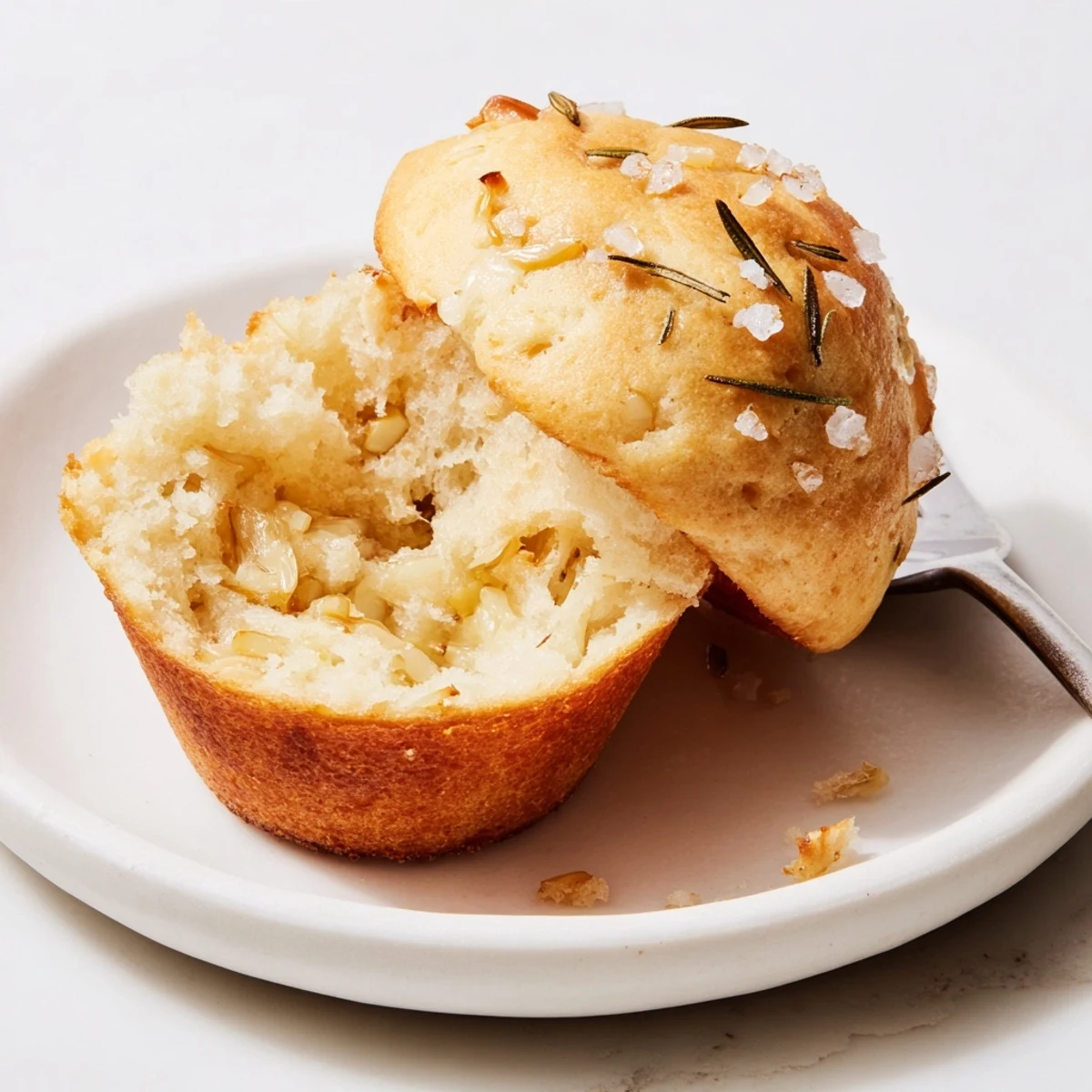 Garlic Rosemary Focaccia Muffins, golden tops glistening with olive oil and sea salt