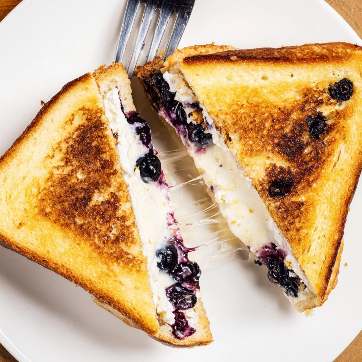 Juicy Blueberry Grilled Cheese with golden crust, melted cheese and bursting berries.