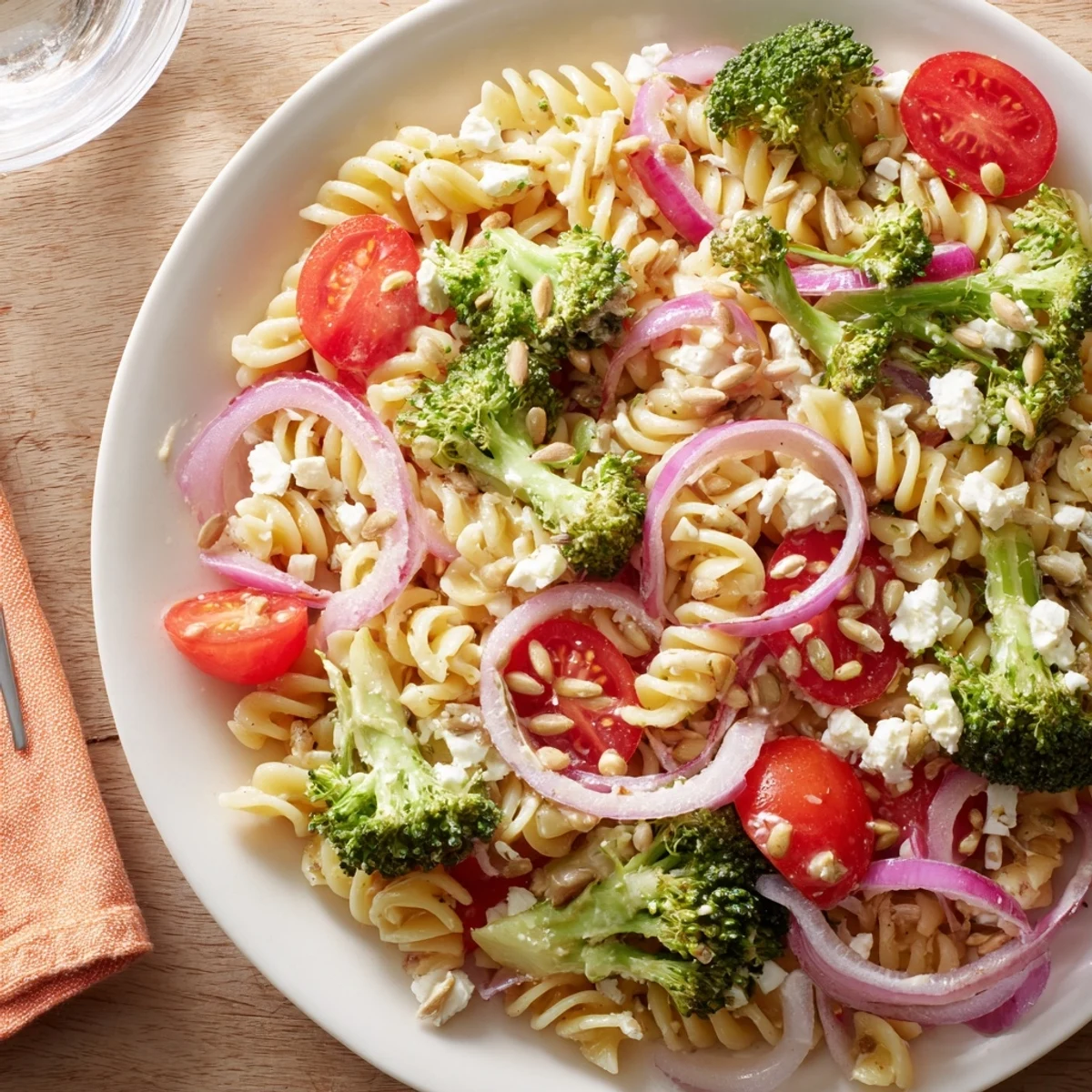 Summer ready Broccoli Pasta Salad tossed in zesty Dijon vinaigrette, perfect for picnics.