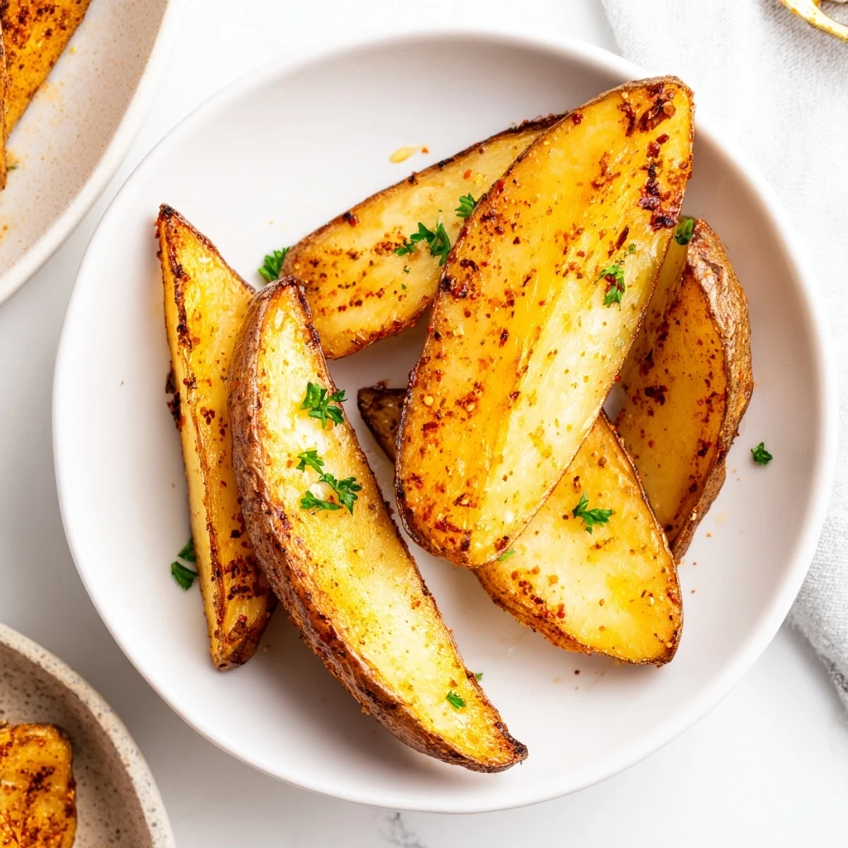 Seasoned Potato Wedges with paprika aroma, served hot alongside ketchup