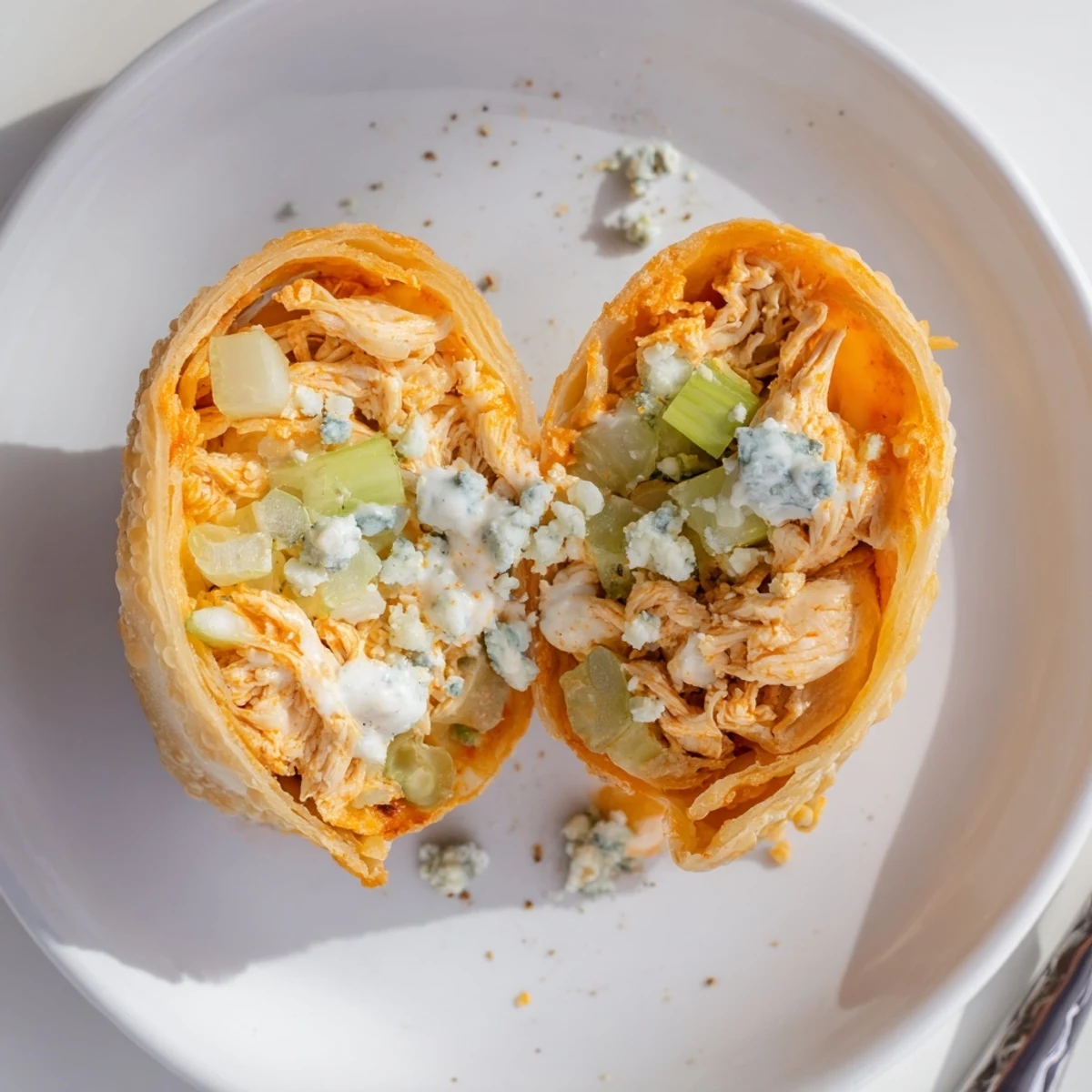 Crispy golden Buffalo Chicken Egg Rolls Recipe, spicy cheesy filling served with ranch