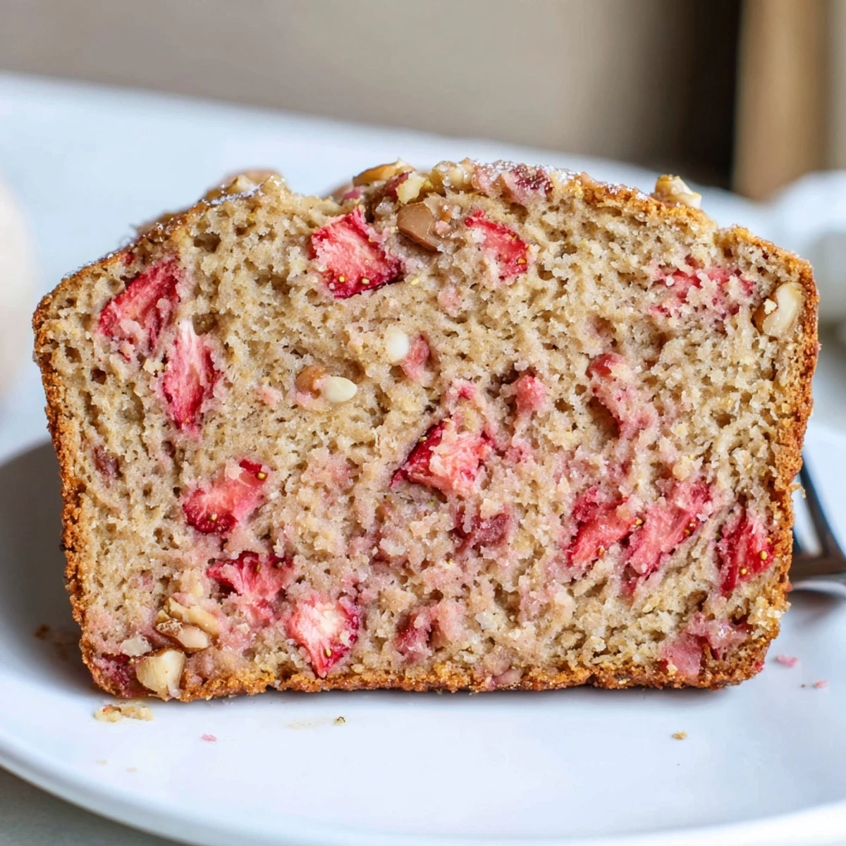 Fresh from oven, steaming Strawberry Banana Bread Recipe cooling on wire rack