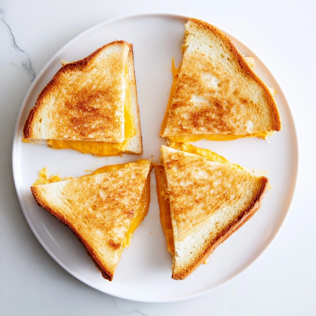 Golden brown grilled cheese sandwich with melted cheddar oozing from buttery toasted bread slices