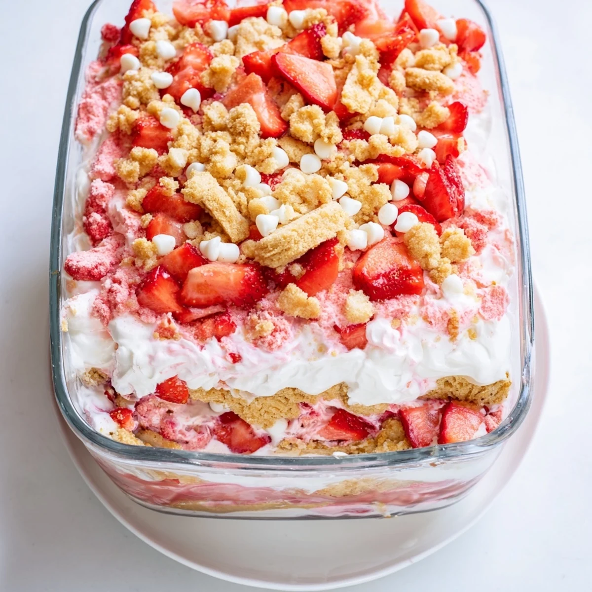 Creamy strawberry cheesecake crunch layered with fresh berries and crispy graham crumble topping
