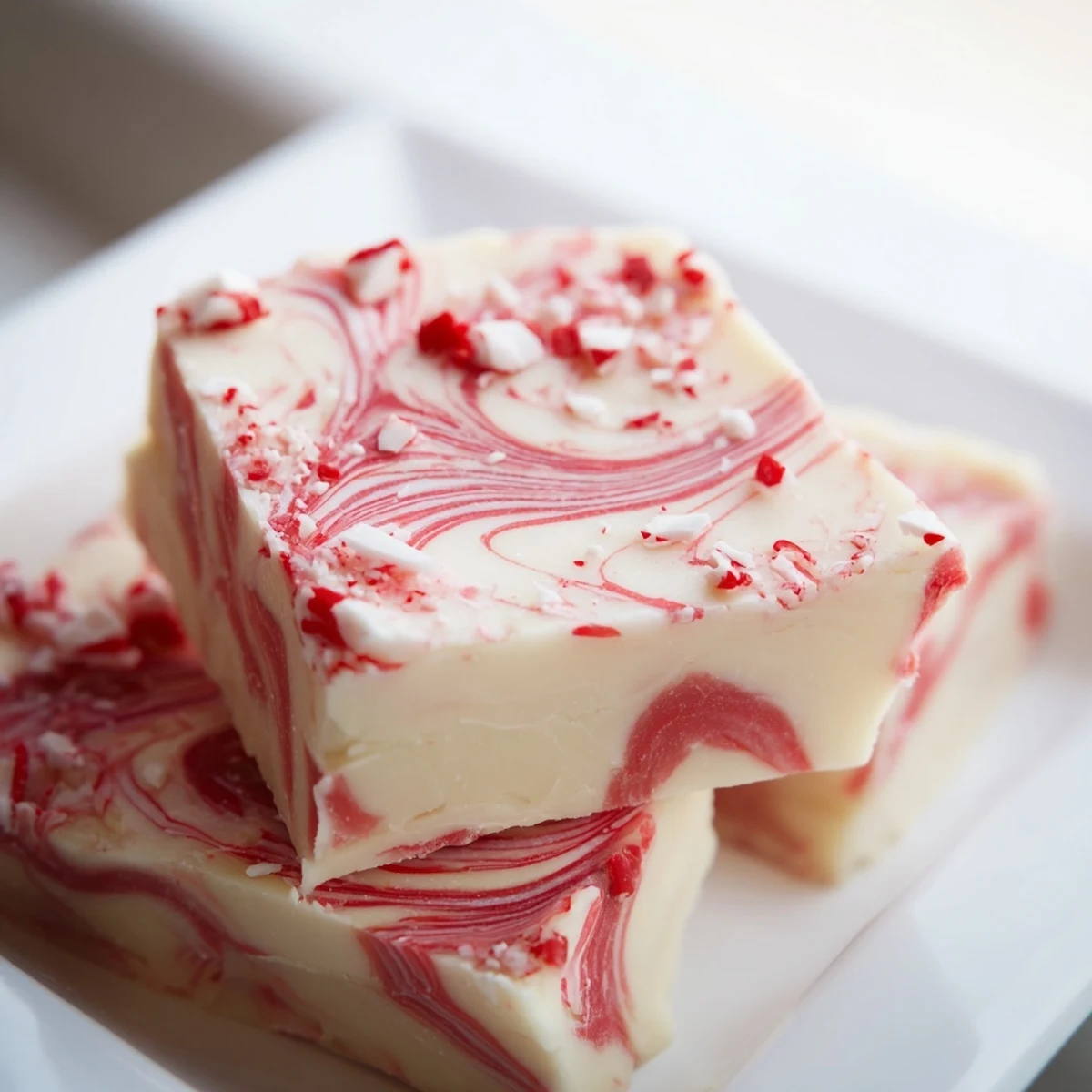Holiday peppermint swirl fudge with marbled red and white chocolate layers and sprinkles