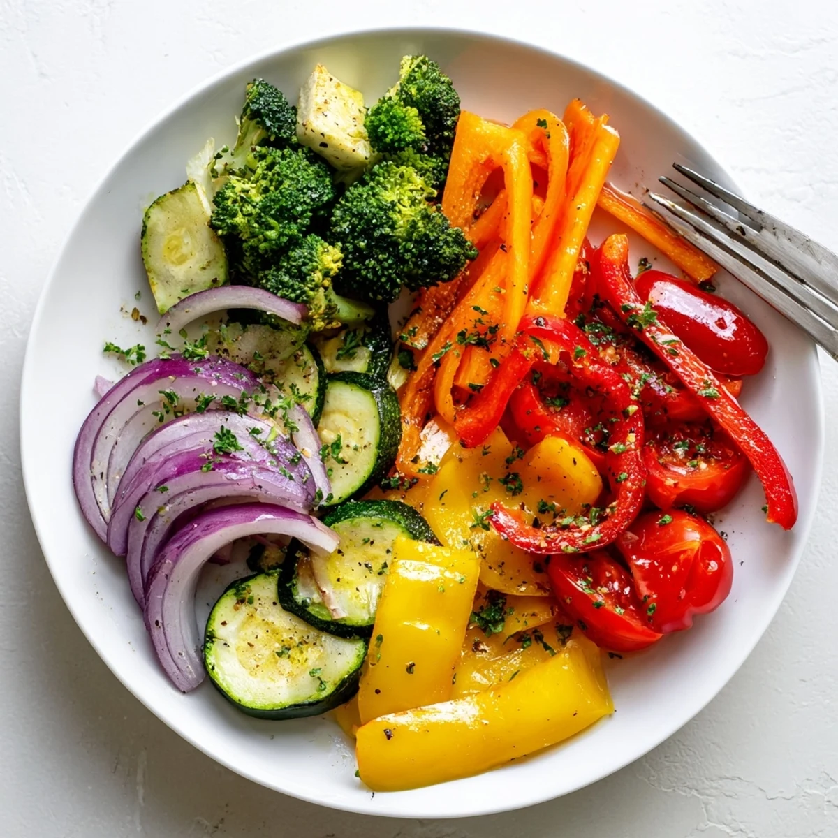 Skillet Garlic Infused Olive Oil Sauteed Veggies with caramelized onions, lemon zest
