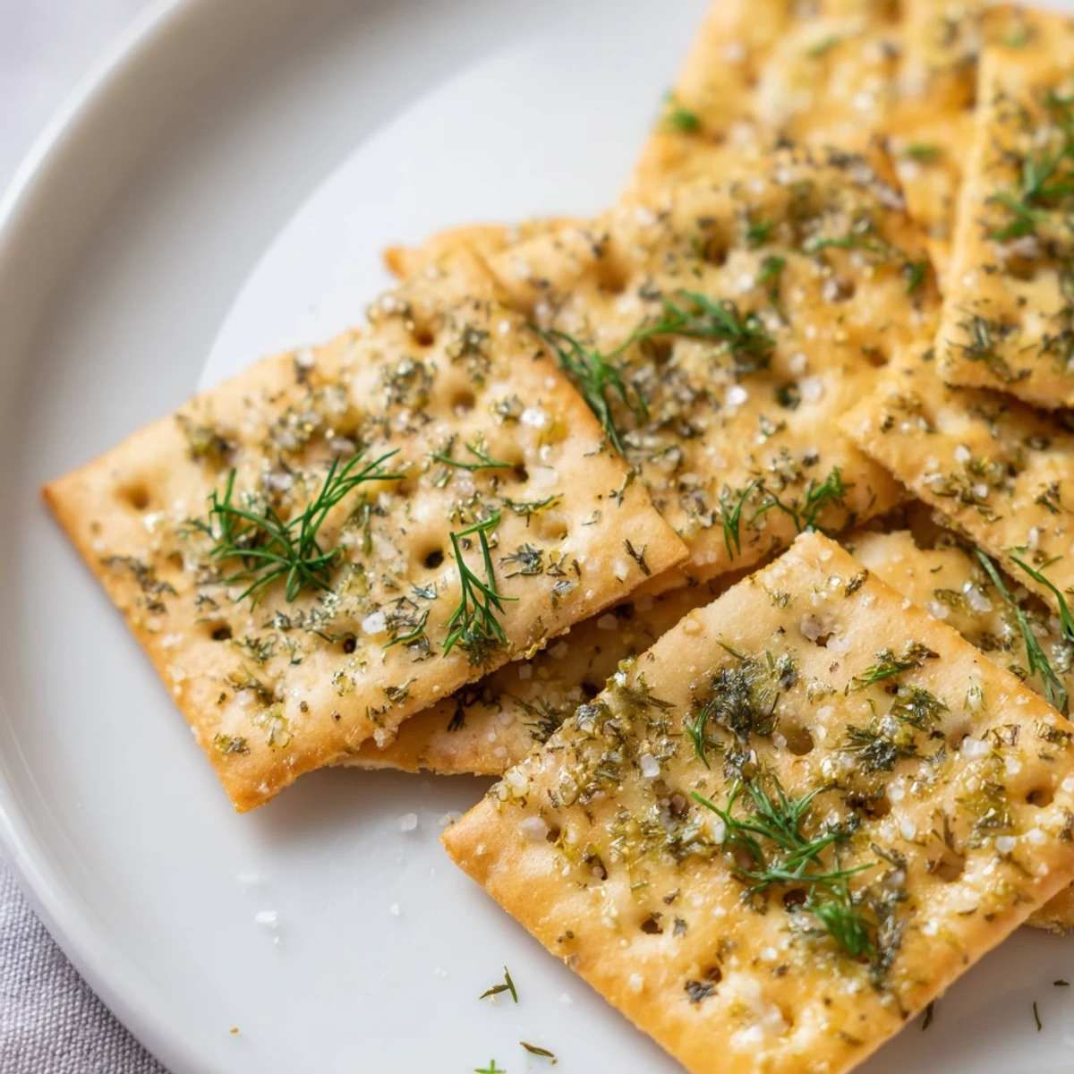Oven-baked Dill Pickle Saltines Recipe cooling on tray, golden edges visible