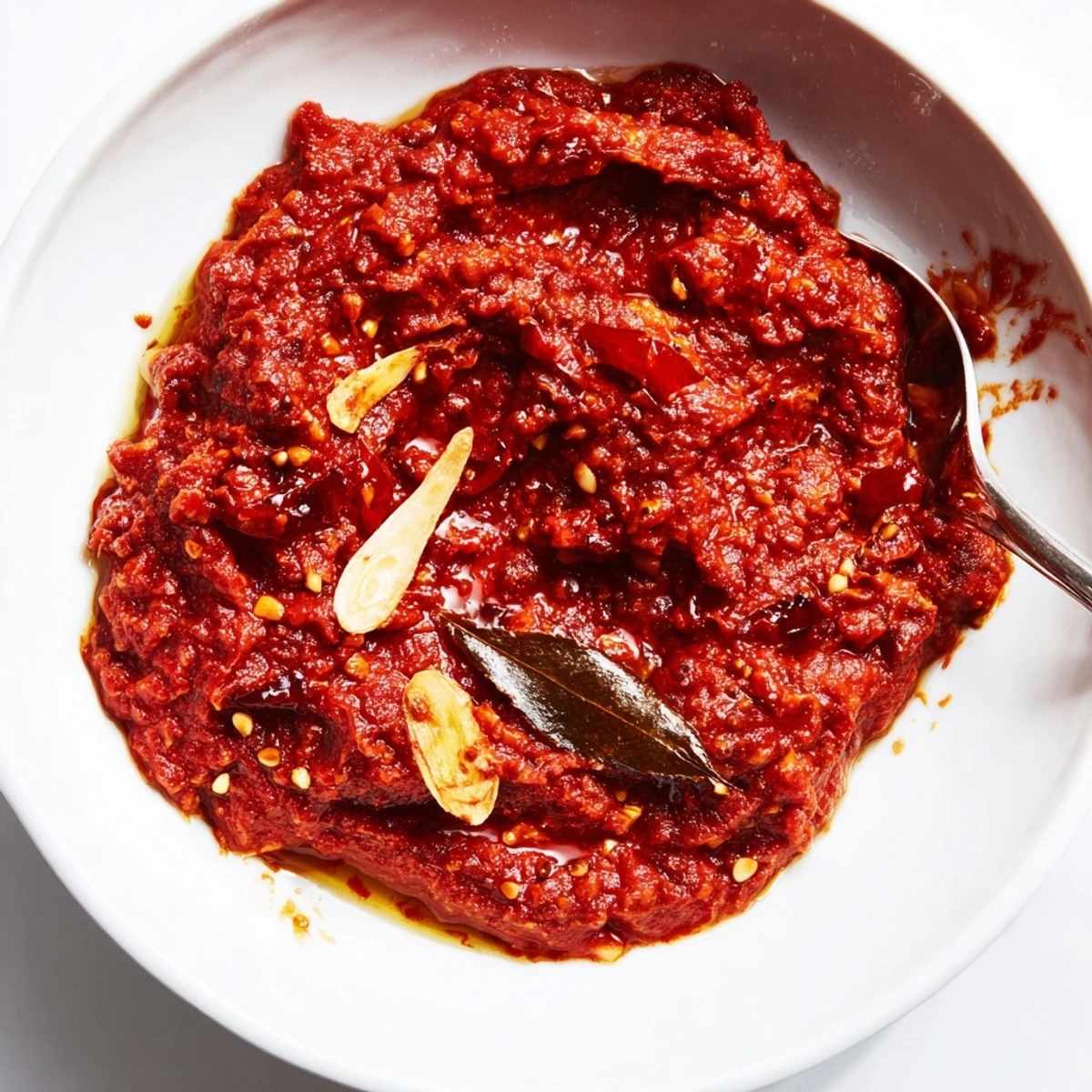 Chunky Sun Dried Tomato Sauce with garlic aroma, spooned on crusty bread