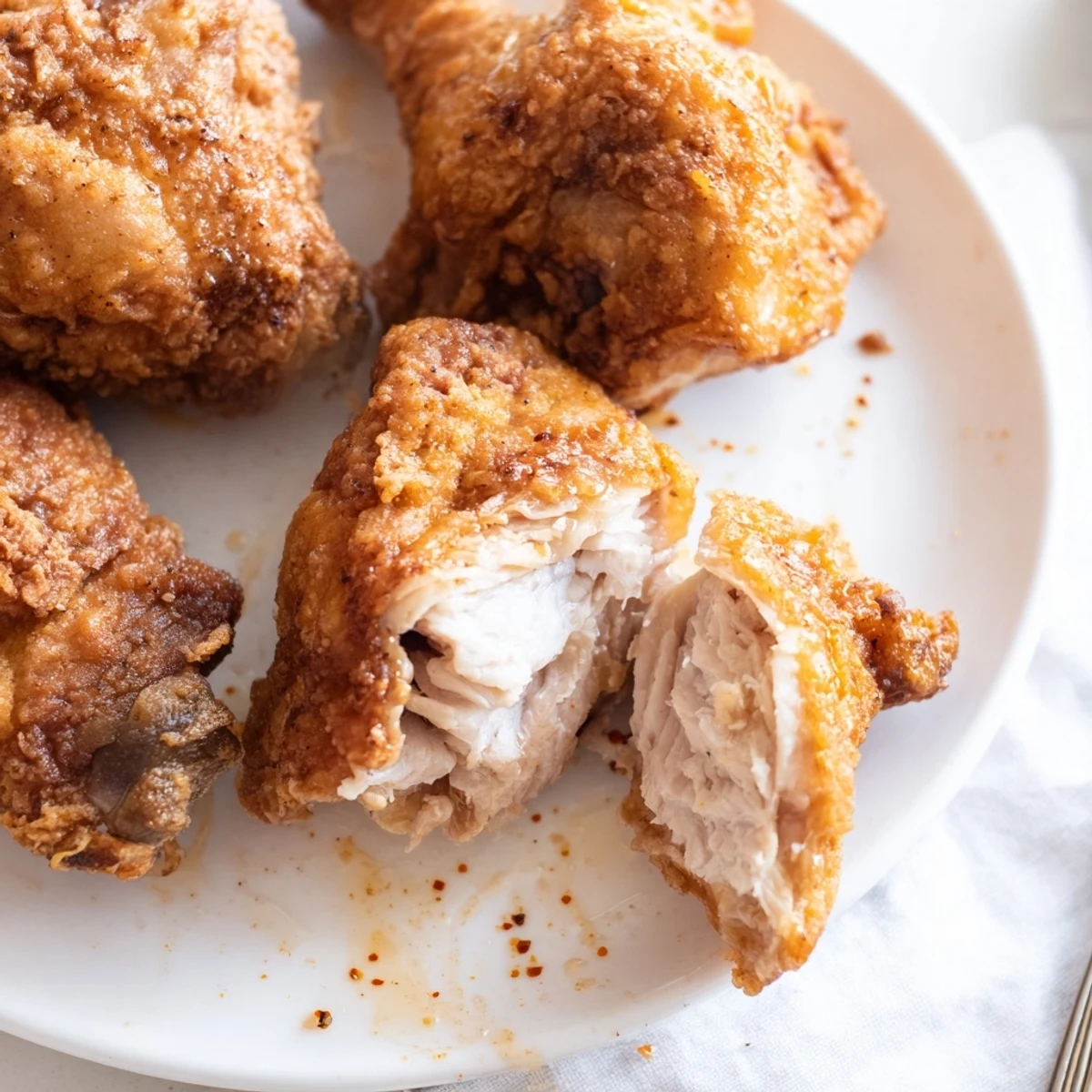 Spicy Honey Butter Fried Chicken fresh from skillet, sticky glaze and crunch.