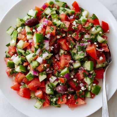Bright Turkish Shepherds Salad tossed in lemon dressing, perfect alongside grilled meats