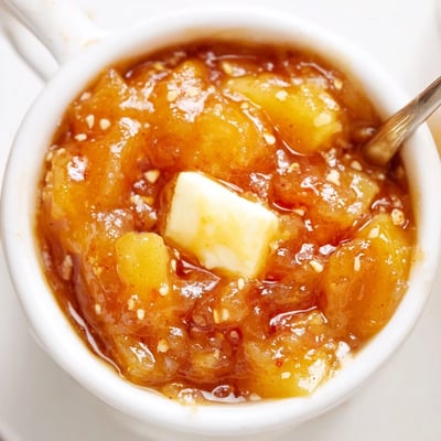 Homemade Fall Caramel Apple Jam spread warm on toast, butter melting