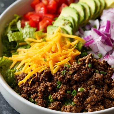 Deconstructed burger bowls with juicy ground beef, crisp lettuce, tomato, avocado, and tangy burger sauce on top.